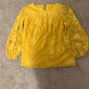 SHEIN Floral Balloon Sleeve Blouse in Mustard, Size Large